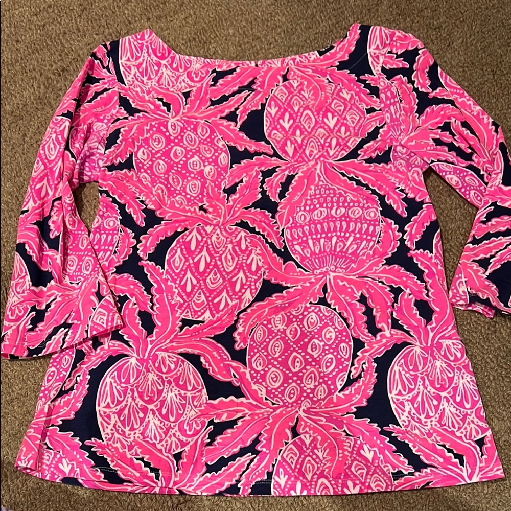 - Vibrant Pink and Navy Women's Top